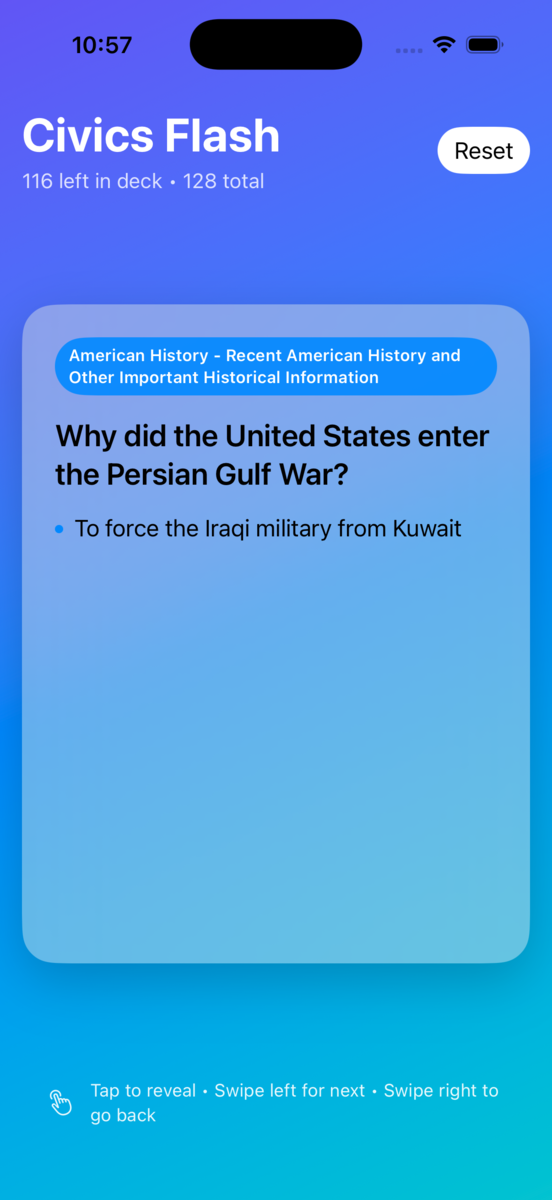 Civics Flash app screenshot